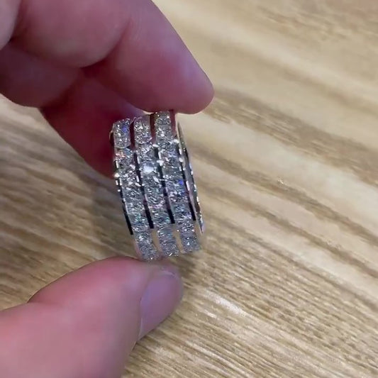 Jzora Handmade Three-Row Round Cut Eternal Wide Band Men's Ring