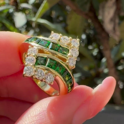Jzora Handmade Emerald Green Cocktail Unique Statement Ring