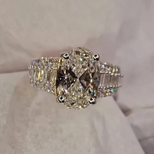 Jzora handmade classic oval cut baguette pavé sparkling ring