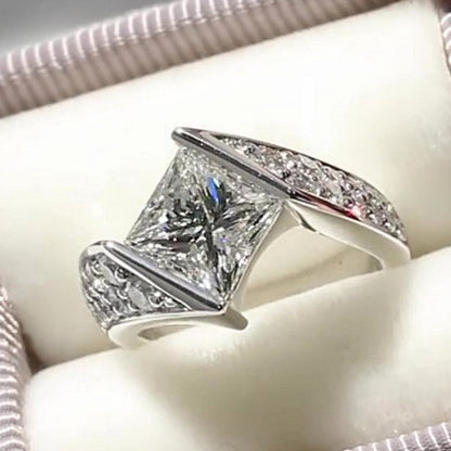 Jzora handmade architectural princess cut gravity bridge modern ring