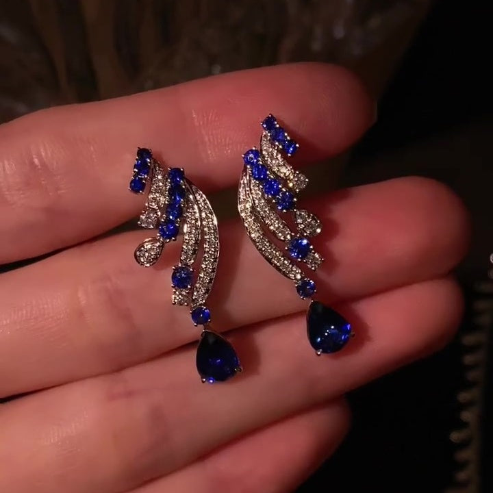 Jzora handmade elegant sapphire drop sterling silver earrings