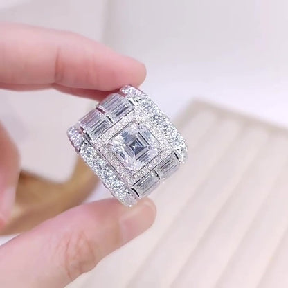 Jzora Handmade Luxury Asscher Cut Wide Band Bold Men's Ring