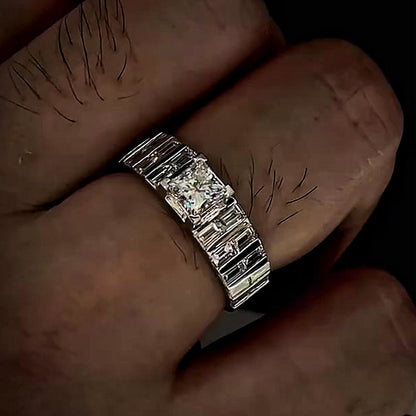 Jzora handmade sleek full-baguette radiant statement men's ring
