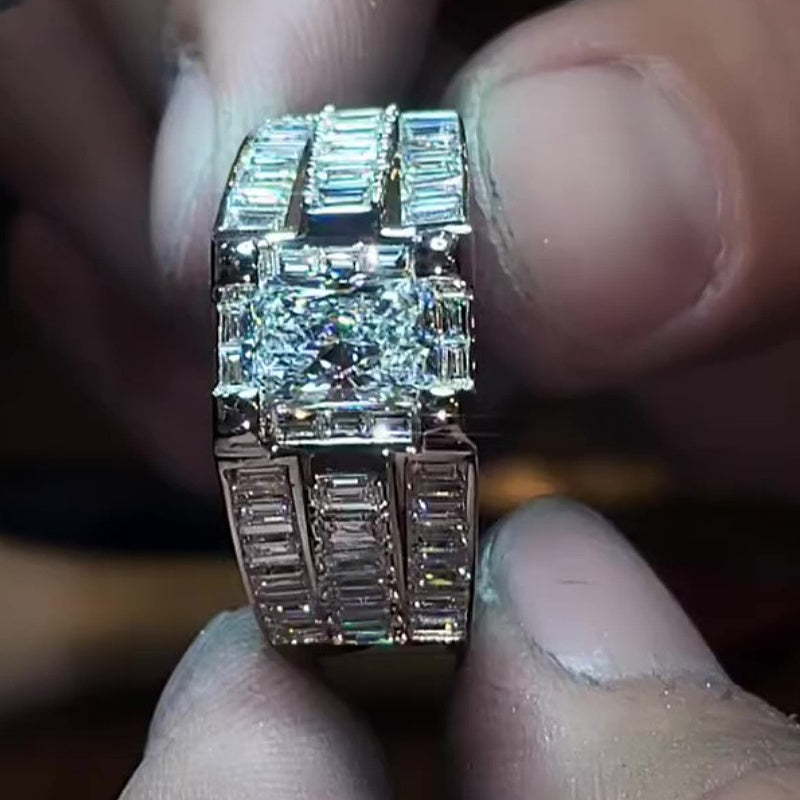 Jzora Handmade Iced Out Moissanite Men's Luxury Statement Ring