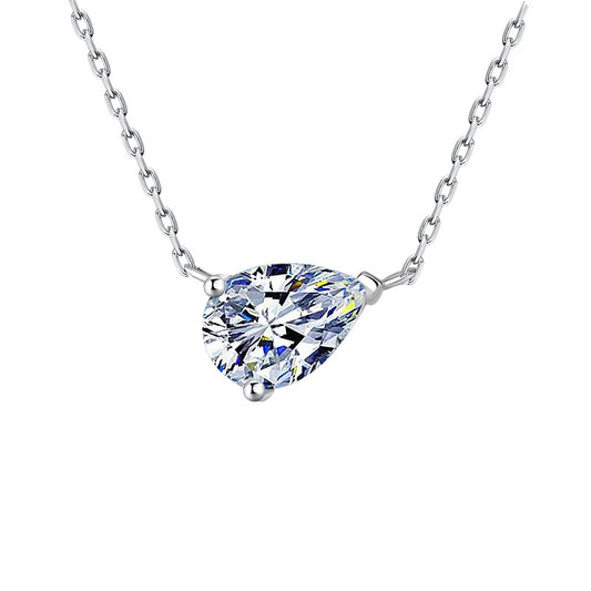 Jzora handmade 2ct minimalist teardrop moissanite sterling silver necklace
