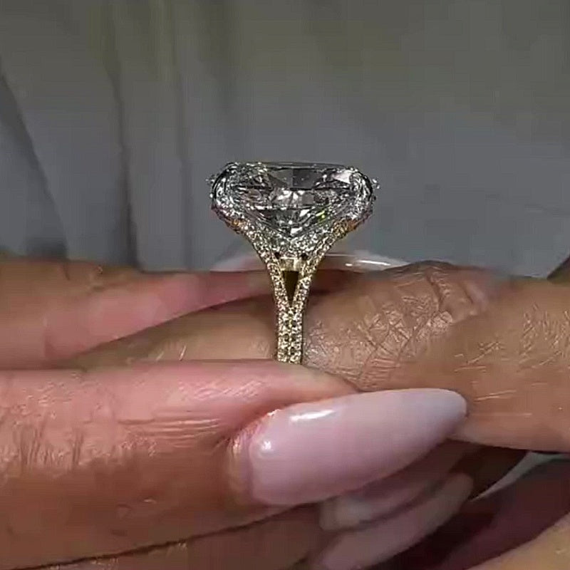 Jzora handmade brilliant oval halo moissanite cathedral pavé design sterling silver ring