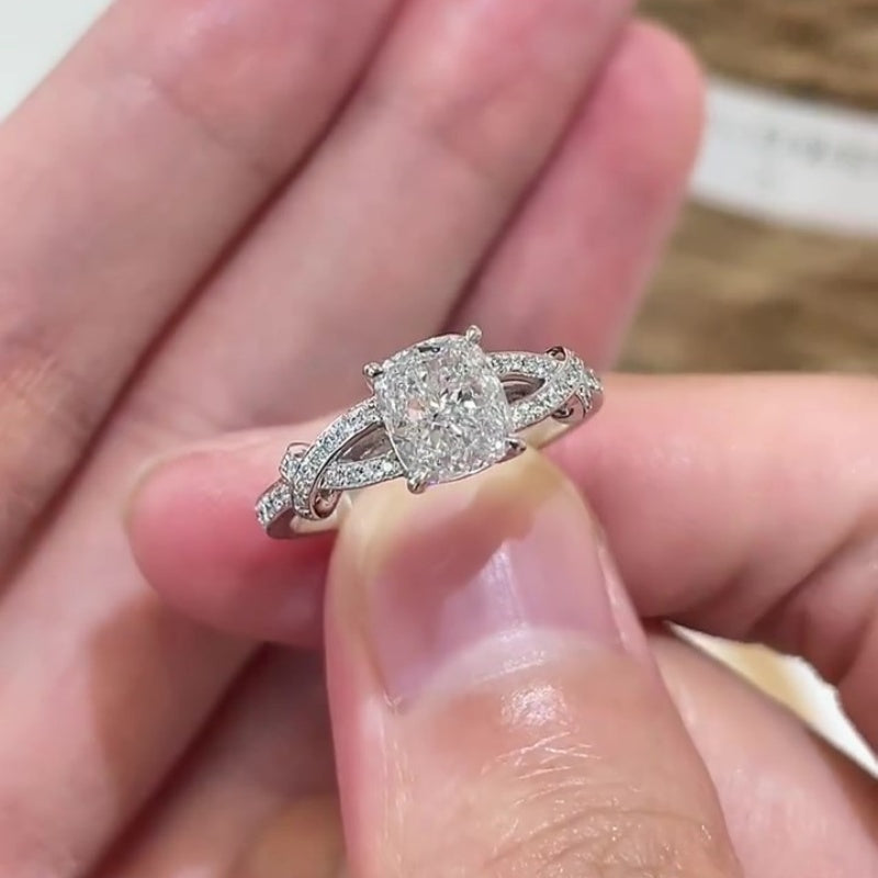 Jzora handmade opulent glow cushion cut halo moissanite sterling silver ring