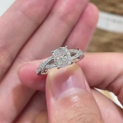 Jzora handmade opulent glow cushion cut halo moissanite sterling silver ring