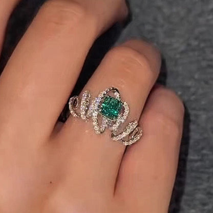 Jzora handmade artistic spiral radiant swirl halo sterling silver ring