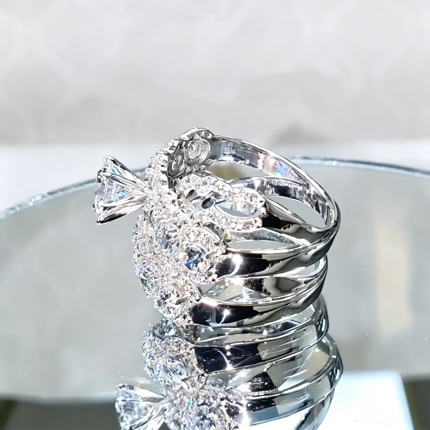 Jzora Handmade Sparkling Round Cut Statement Engagement Ring