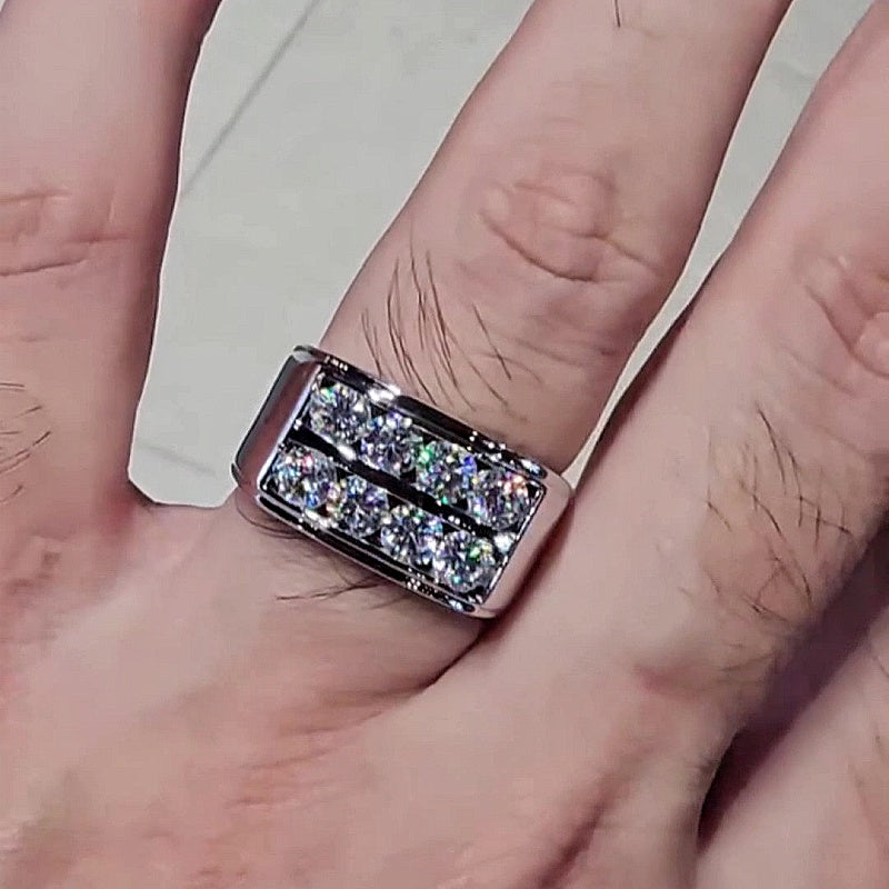 Jzora handmade double row round cut glacier shine men’s ring