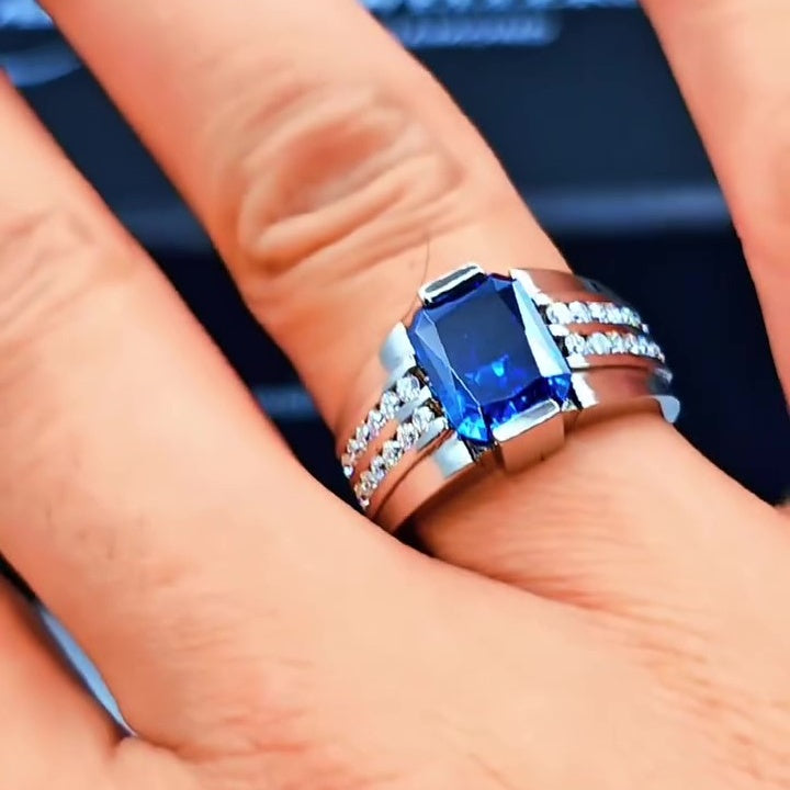 Jzora Handmade Fashion Sapphire CZ Radiant Cut Stylish Men's Ring