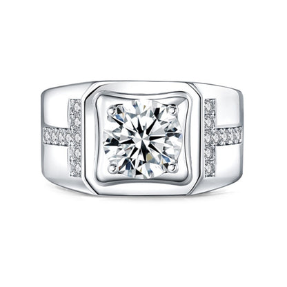Jzora handmade 2ct round cut moissanite bold classic T initial design sterling silver men's band