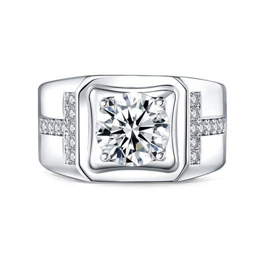 Jzora handmade 2ct round cut moissanite bold classic T initial design sterling silver men's band