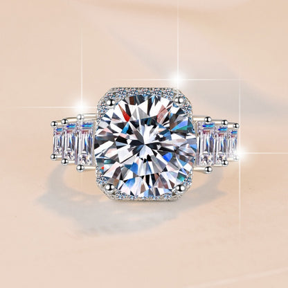 Jzora handmade 5ct brilliant round cut halo moissanite sterling silver ring