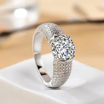 Jzora handmade 2ct round cut moissanite timeless glamour sterling silver men's band