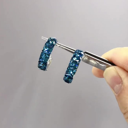 Jzora handmade luminous L-sapphire blue princess cut sterling silver earrings