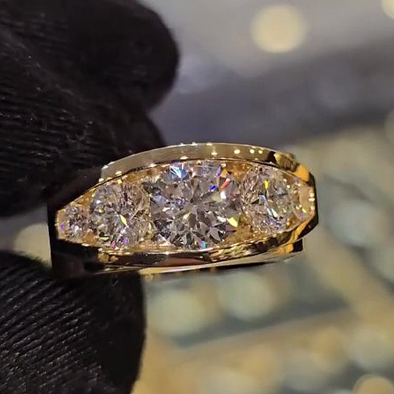 Jzora handmade timeless gold round cut five moissanite men's ring