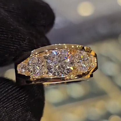 Jzora handmade timeless gold round cut five moissanite men's ring
