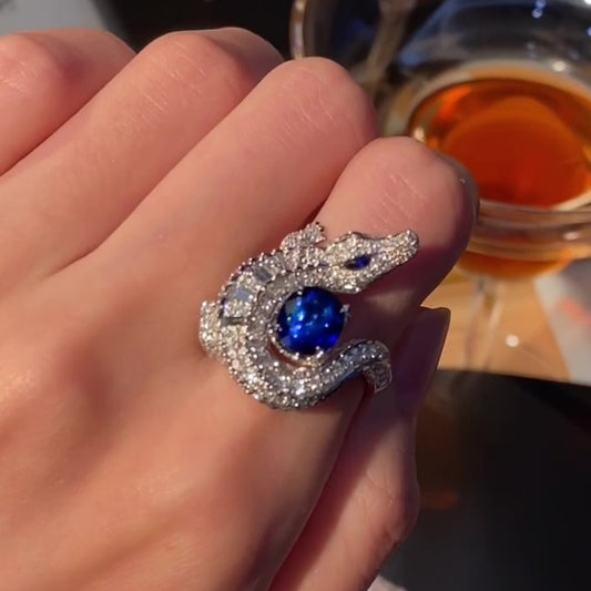 Jzora handmade fierce charm crocodile sapphire statement men's ring