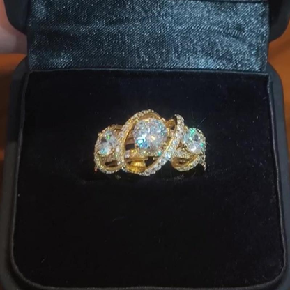 Jzora handmade round cut triple-stone Moissanite crisscross pavé halo ring