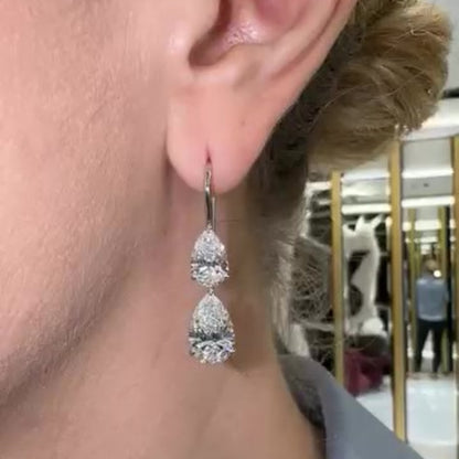 Jzora handmade exquisite pear-cut double-drop sterling silver earrings