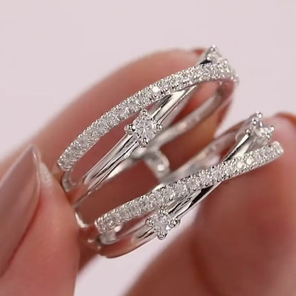Jzora handmade created diamond round cut 2 pcs sterling silver wedding ring bridal set