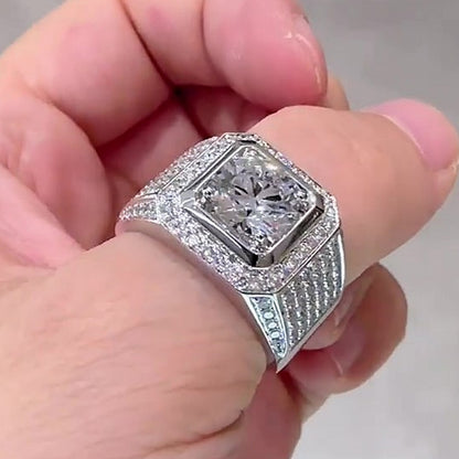 Jzora handmade luxury round brilliant cut fully paved halo sparkle wide band men's ring
