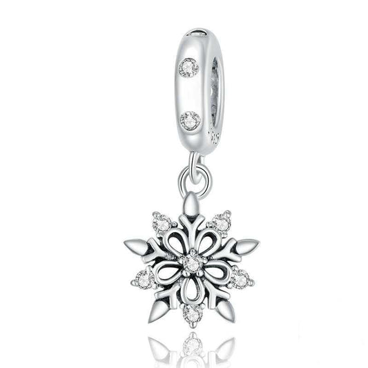 Jzora Handmade Christmas Crystal Snowflake Sterling Silver Charms