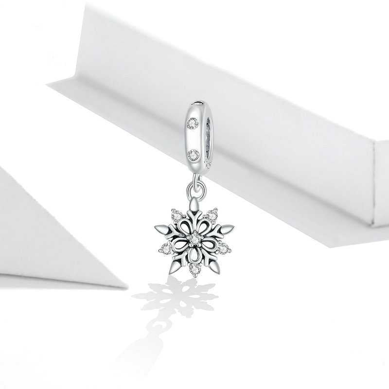 Jzora Handmade Christmas Crystal Snowflake Sterling Silver Charms