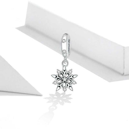 Jzora Handmade Christmas Crystal Snowflake Sterling Silver Charms