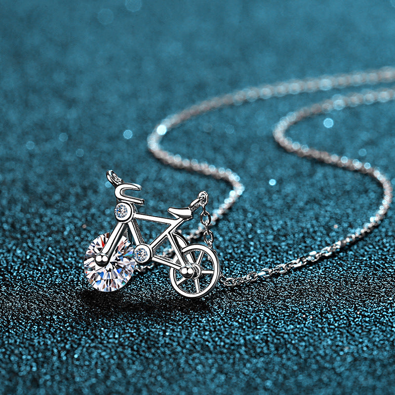 Jzora handmade 1ct round cut bicycle moissanite sterling silver necklace