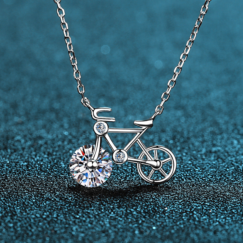 Jzora handmade 1ct round cut bicycle moissanite sterling silver necklace