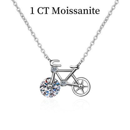 Jzora handmade 1ct round cut bicycle moissanite sterling silver necklace