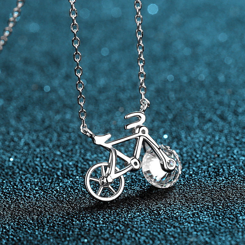 Jzora handmade 1ct round cut bicycle moissanite sterling silver necklace