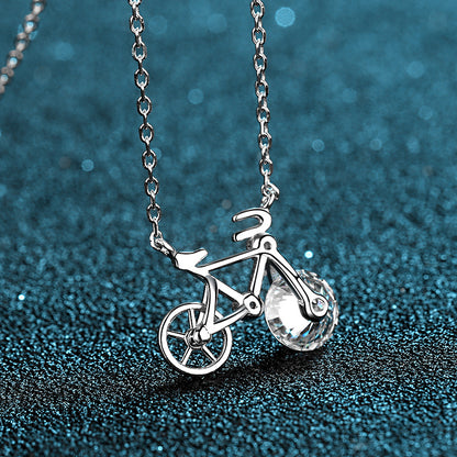 Jzora handmade 1ct round cut bicycle moissanite sterling silver necklace