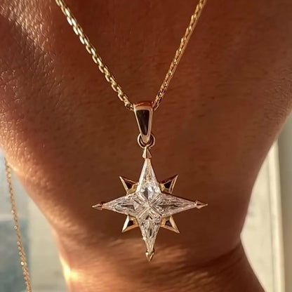Jzora Handmade Sparkling Starburst Gold Tone Four-Point Star Necklace