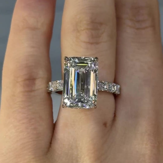 Jzora handmade emerald cut trendy sterling silver ring