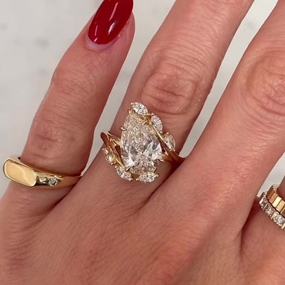 Jzora handmade gold color pear cut timeless sparkle sterling silver ring