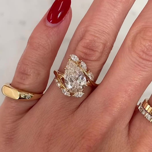 Jzora handmade gold color pear cut timeless sparkle sterling silver ring