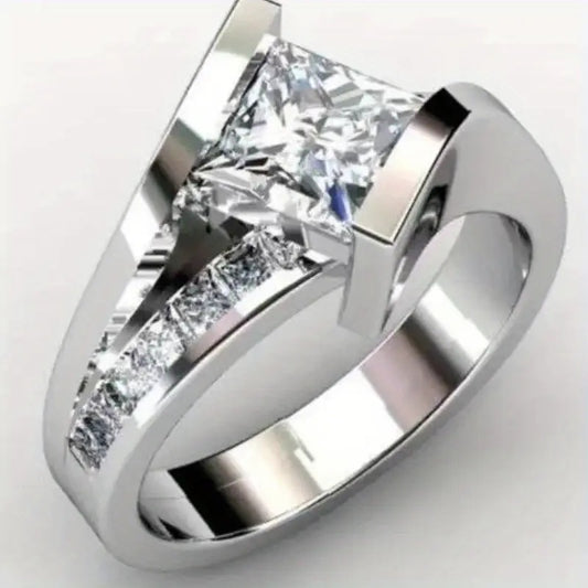 Jzora handmade princess cut modern architectural style sterling silver ring