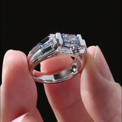 Jzora handmade 2ct cold-tone mech style statement sterling silver men's ring