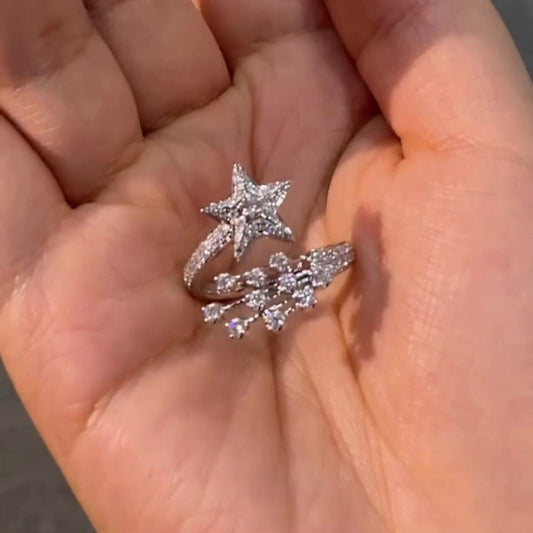 Jzora handmade sparkling starry meteor shower wish sterling silver moissanite ring