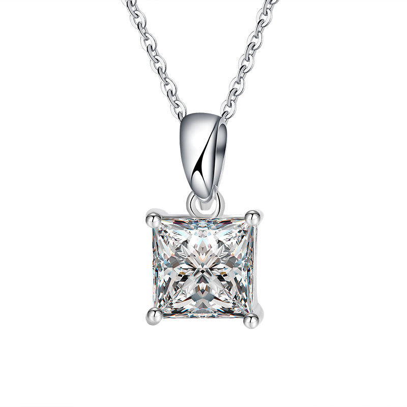 Jzora handmade 2ct sparkling princess cut moissanite solitaire sterling silver necklace