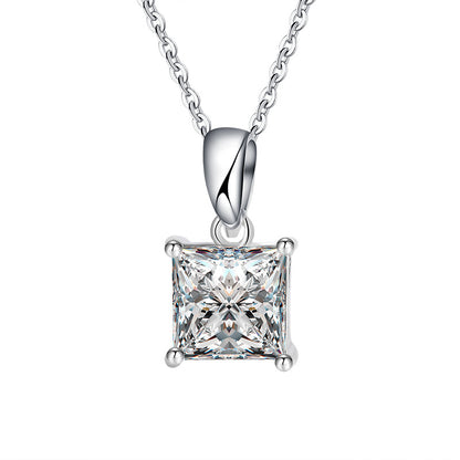 Jzora handmade 2ct sparkling princess cut moissanite solitaire sterling silver necklace
