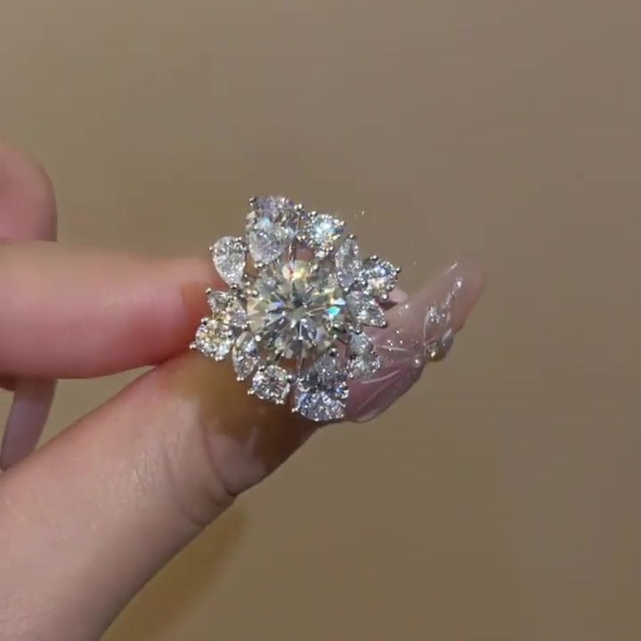 Jzora handmade dazzling round cut full pavé CZ sterling silver ring