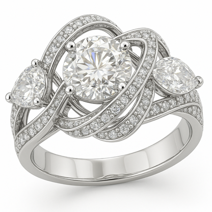 Jzora handmade triple stone infinity swirl sterling silver ring