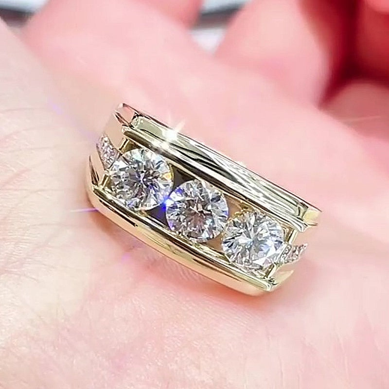 Jzora Handmade Round Cut Timeless Three Stone Moissanite Unisex Statement Ring