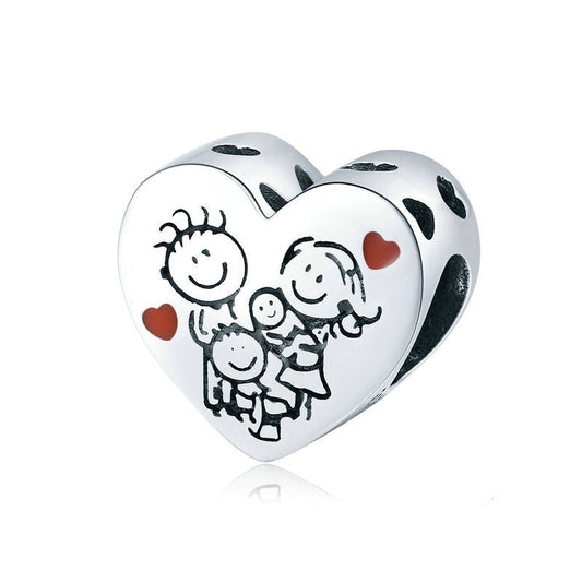 Jzora Cozy Heart Family Sterling Silver Charm