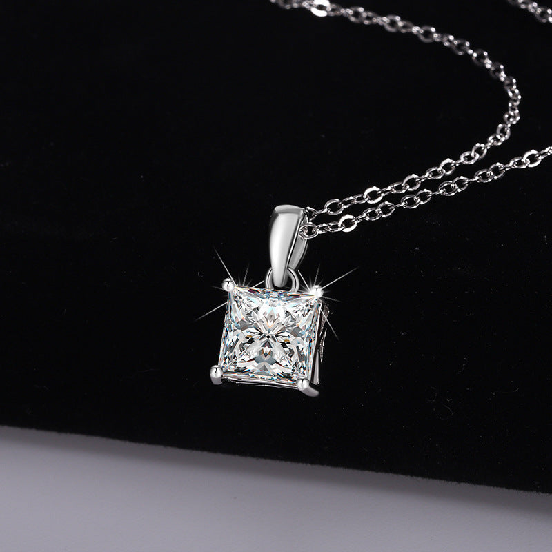 Jzora handmade 2ct sparkling princess cut moissanite solitaire sterling silver necklace